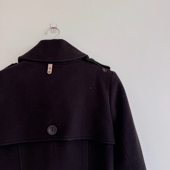 Mackage Wool-Cashmere Blend Leather Belted Pea Coat Brown L - Picture 4 of 6
